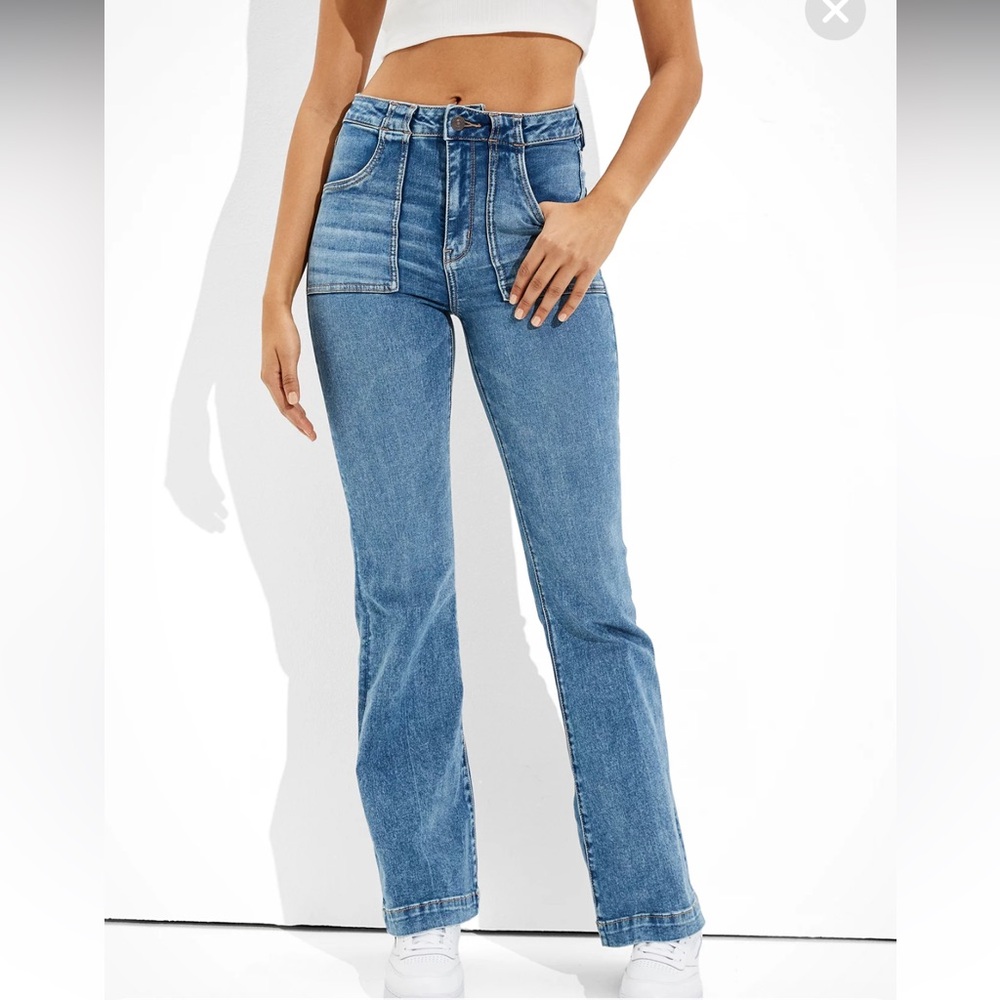 AE Next Level Super High-Waisted Flare Jean-Blue Haven Wash
